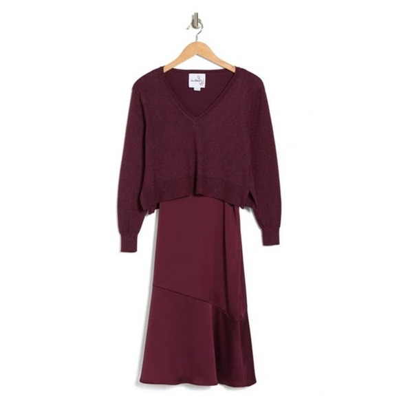 Sam Edelman Slipdress with V-Neck Sweater Size 10 Bordeaux - Picture 2 of 5